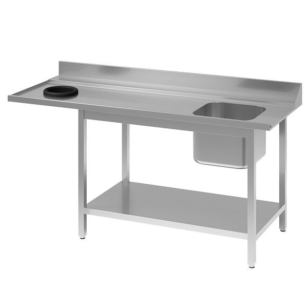 Table d'entrée Vaiotec TOPLINE 700, 1 vasque à droite + trou d'évacuation, côté montage à gauche L : 1800 mm, 11522