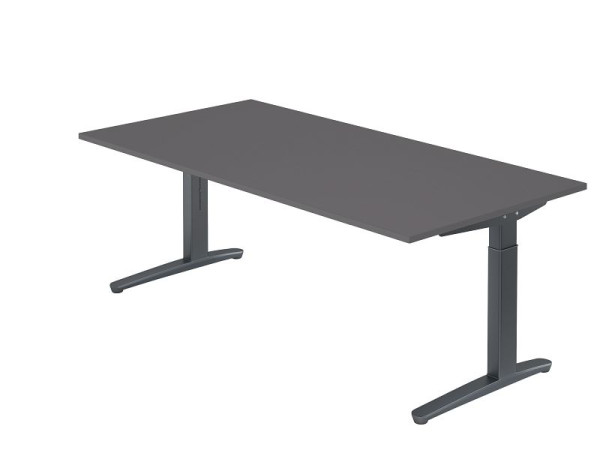 Bureau Hammerbacher pied C 200x100cm graphite/graphite, forme rectangulaire, VXB2E/G/GG