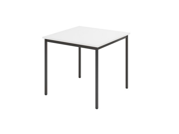 Table de réunion Hammerbacher VS08, 80 x 80 cm, plateau : blanc, piètement à quatre pieds noir, hauteur de travail 72 cm, piètement périphérique en acier noir, VVS08/W/D