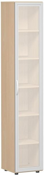 armoire à portes battantes geramöbel avec porte en verre dépoli dans un cadre en bois, avec pieds, poignée à gauche ou à droite, avec amortisseur de porte, hêtre, S-346838-GTB