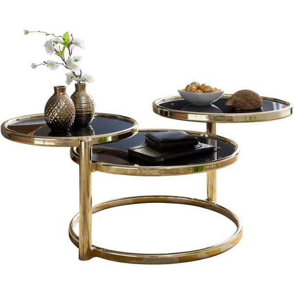 Table basse Wohnling SUSI avec 3 plateaux noir / or 58 x 43 x 58 cm, WL5.767