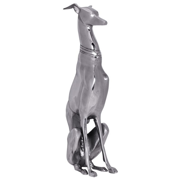 Wohnling Décoration Design Chien en aluminium argenté Sculpture de lévrier Statue de chien, WL1.251