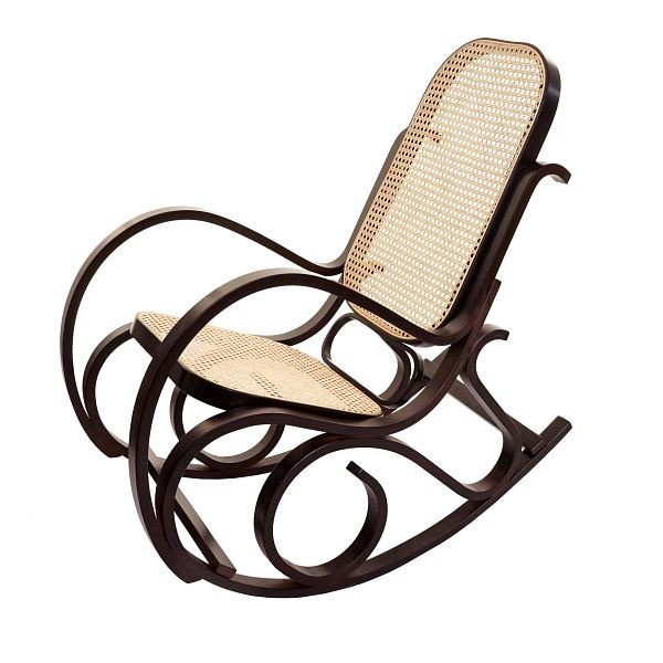 Chaise à bascule Mendler M41, chaise à bascule, chaise TV, rotin bois massif, aspect noyer, 8489