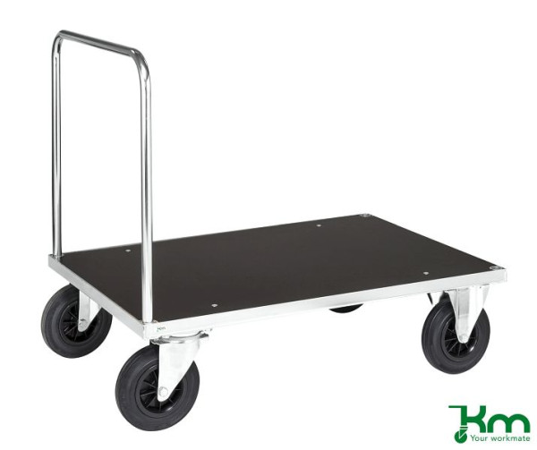 Chariot plate-forme Kongamek, 2 roulettes fixes et 2 pivotantes en caoutchouc plein avec freins, 1000 x 700 x 900 mm, série 500, KM531-2B