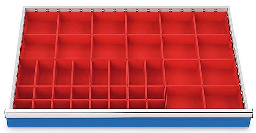 Bedrunka+Hirth inserts de tiroir T736 R 36-24, pour hauteur de panneau 50 mm, 16 x KTK 150 x 150 mm, 10 x KTK 75 x 150 mm, 12 x KTK 75 x 75 mm, 159BLH50