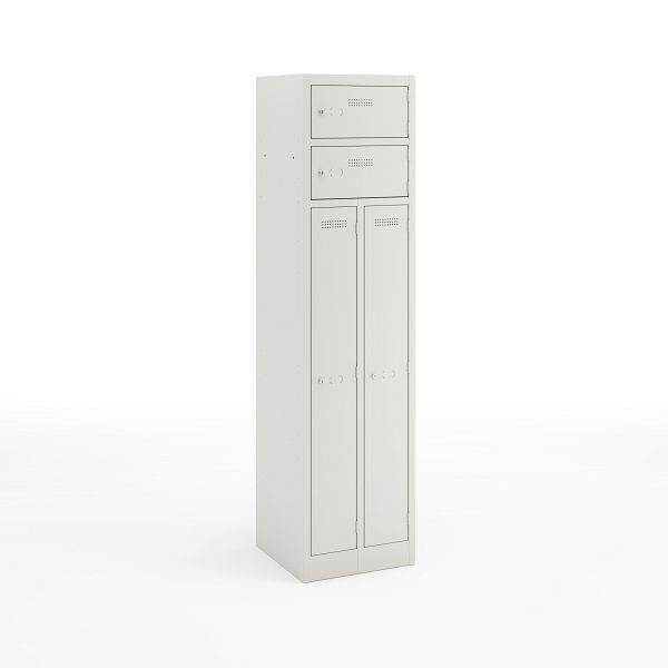 Armoire Bisley Primary Locker 2 compartiments 450 mm avec deux compartiments comprenant une tringle à vêtements avec 3 crochets, couleur gris clair, PLF4545D4645