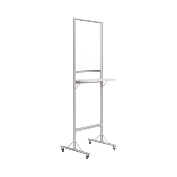 Bi-Office Workstation Poste de travail mobile simple avec plaque acrylique transparente et trappe, cadre en aluminium 60x193x56cm, SUP3503