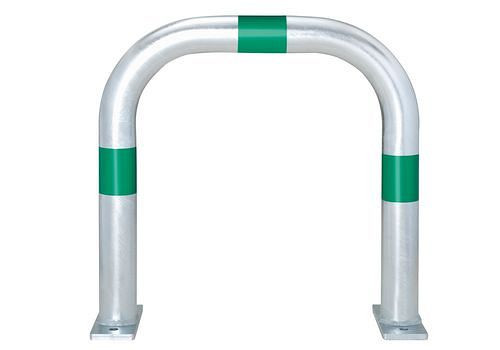Support de protection contre les chocs pour borne de recharge DENIOS, galvanisé, L 500 mm, anneaux verts, à cheviller, 280-390