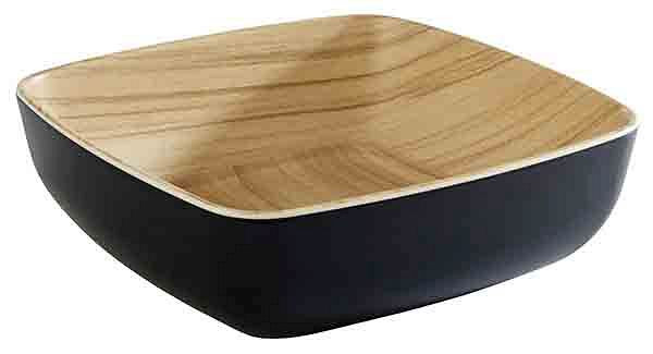 Bol APS -FRIDA-, 16,5 x 16,5 cm, 5,5 cm, mélamine, intérieur : aspect bois, extérieur : noir, 84559