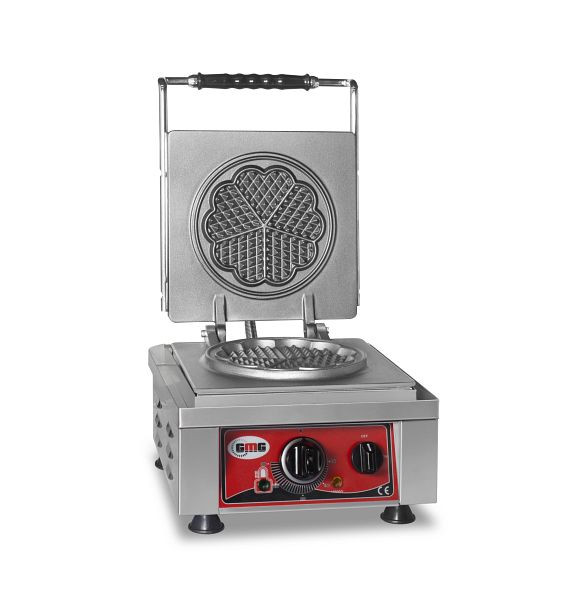 Gaufrier GMG Amore-S, 1x Ø 16 cm, 50° à 300°C, plaque de cuisson fixe en fonte, canal de récupération des graisses sur tout le pourtour, boîtier en acier inoxydable, KGW-01S