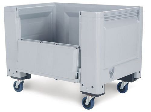 Caisse-palette DENIOS PB 8-RK en plastique, avec 4 roulettes et rabat frontal, 535 litres, 217-095