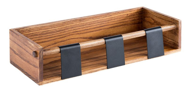Présentoir/station pour pots de vinaigrette APS, 40 x 16 cm, hauteur : 9 cm, bois de chêne, avec 3 étiquettes, en métal, 84863