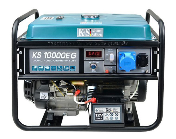 Könner & Söhnen 8000W, DUAL FUEL essence/LPG, E-start, groupe électrogène HYBRIDE, 1x16A(230V)/1x32A(230V), 12V, régulateur de tension, affichage, KS 10000E G