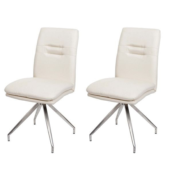 Ensemble de 2 chaises de salle à manger Mendler HWC-H70, chaise de cuisine, fauteuil, tissu/textile, acier inoxydable brossé, beige crème, 94425