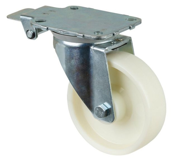 Roulettes BS Roulette pivotante avec frein central, roue en plastique, blanche, roulement à rouleaux, platine, diamètre : 150 mm, L440.B10.150