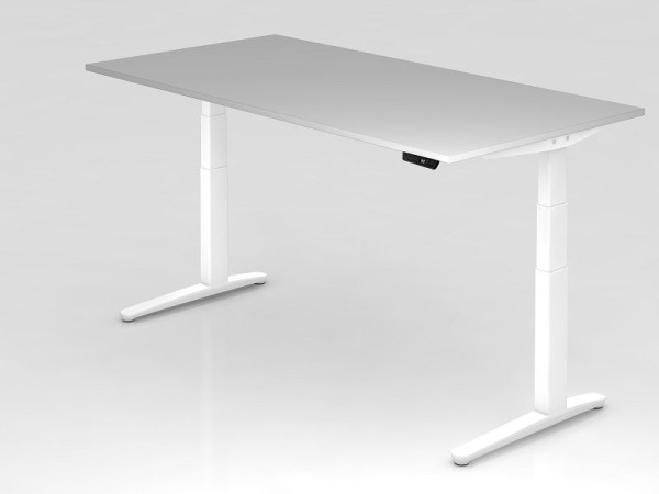 Bureau assis-debout électrique Hammerbacher 200x100cm gris/blanc, forme rectangulaire, VXBHM2E/5/WW