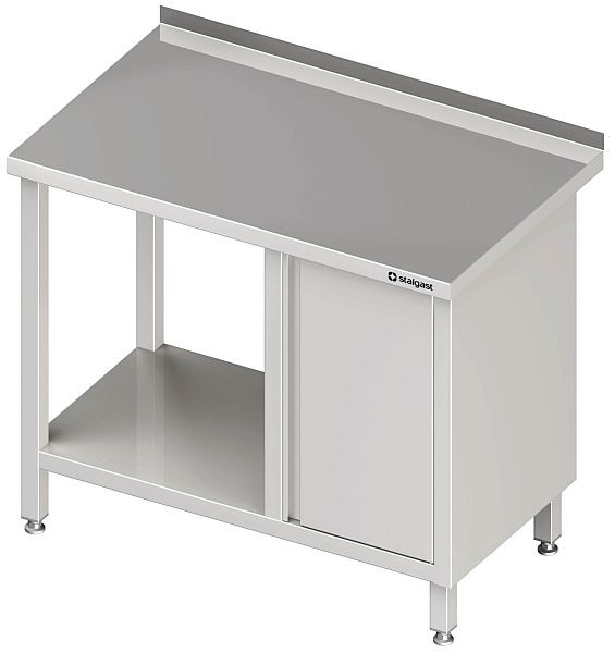 Table de travail Stalgast avec étagère de base, 800x600x850 mm, avec armoire à portes battantes à droite, sans dosseret, soudée, VAT08612R