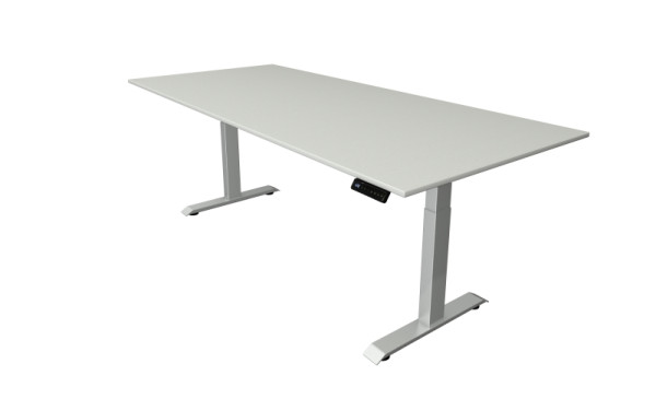 Table assis/debout Kerkmann Move 4, L 2250 x P 1000 mm, base argentée, réglable en hauteur électriquement de 640 à 1290 mm, gris clair, 10041111
