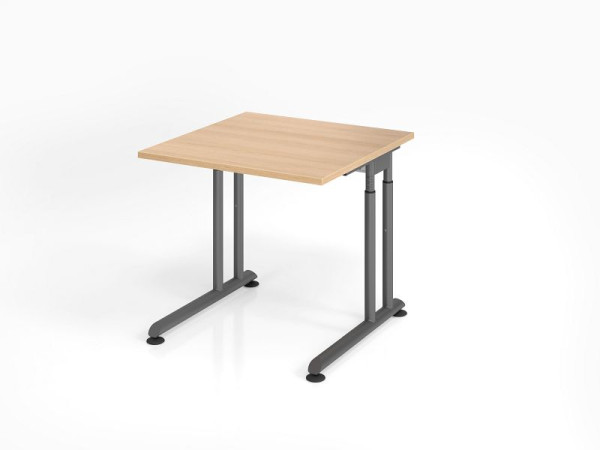 Bureau Hammerbacher ZS08, 80 x 80 cm, plateau : chêne, épaisseur 25 mm, chant épais en ABS, forme rectangulaire, graphite, VZS08/E/G