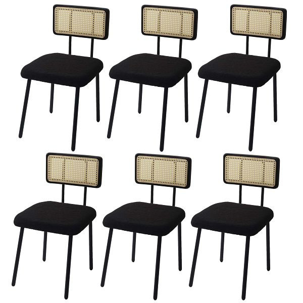 Mendler HWC-K88 ensemble de 6 chaises de salle à manger, fauteuil, bois poly-rotin métal bouclé, tissu/textile noir, 3x97708