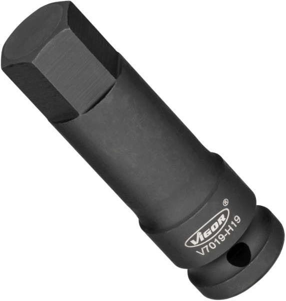 Embout de tournevis pour clé à chocs VIGOR, carré creux 12,5 mm (1/2 pouce), profil à six pans intérieurs, 19 mm, V7019-H19