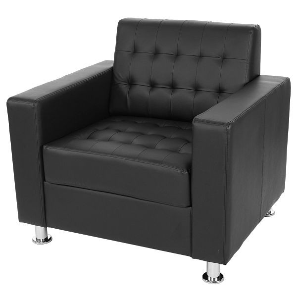 Fauteuil Mendler Kunda, chaise longue, cuir artificiel, pieds en métal, noir, 51629+51630