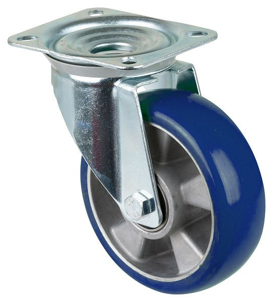 Roulettes BS roulette de transport roulette pivotante, roue polyuréthane 83 Shore, jante aluminium roulement à billes, platine, diamètre : 160 mm, L400.B92.160