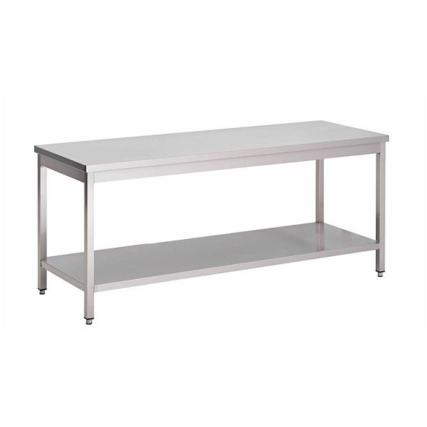 Table de travail Gastro-Inox en acier inoxydable AISI 430 avec base, 800x600x850mm, renforcée de 18 mm d'épaisseur, aggloméré enduit, 301.162