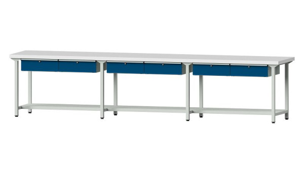 Bancs de travail ANKE table de travail, modèle 205, 4050 x 800 x 900 mm, RAL 7035/5010, KSP 50 mm, 401.555