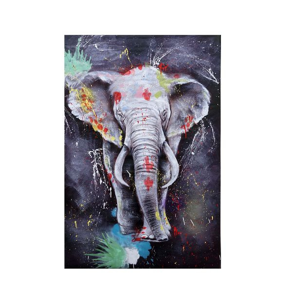 Mendler peinture à l'huile éléphant HWC-H25, peinture murale sur toile, peinture murale XL peinte à la main, 120x80cm, 72767