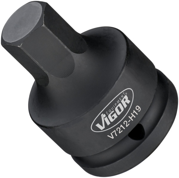Embout de tournevis pour clé à chocs VIGOR, carré creux 20 mm (3/4"), profil hexagonal intérieur, 19 mm, V7212-H19