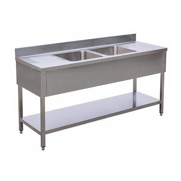 Table évier Vaiotec TOPLINE 700 / 2 vasques au milieu, plan de travail épaisseur 40 mm, 200x70x95 cm, 10830