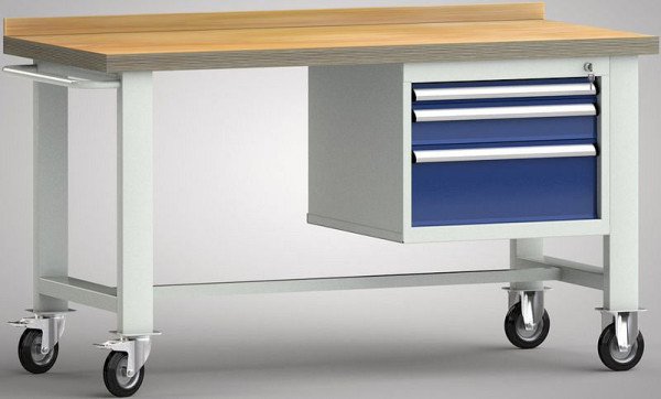 Etabli standard mobile KLW - 1500 x 700 x 840 mm L x l x H, avec panneau en contreplaqué de hêtre 1500 x 700 x 40 mm, WS812N-1500M40-E7021