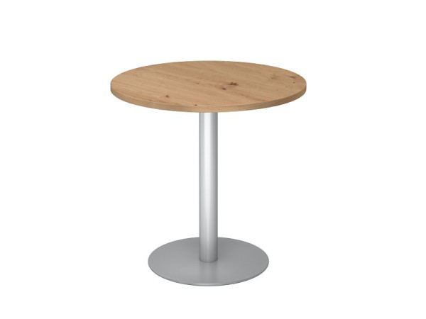 Table de réunion Hammerbacher 80cm ronde chêne noueux/argent, VSTF08/R/S