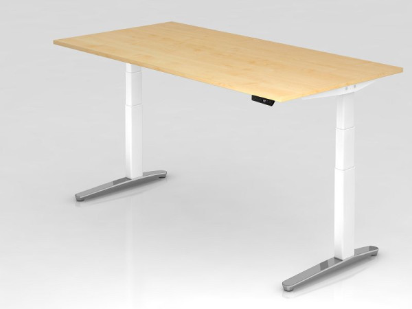 Bureau assis-debout électrique Hammerbacher 200x100cm érable/blanc poli, forme rectangulaire, VXBHM2E/3/WC