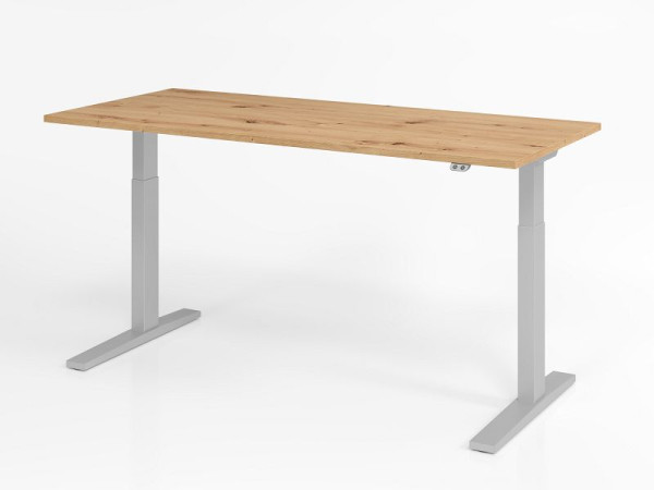 Bureau Hammerbacher XMKA19, 180 x 80 cm, plateau : chêne noueux, épaisseur 25 mm, chant épais en ABS, forme rectangulaire, argent, VXMKA19/R/S