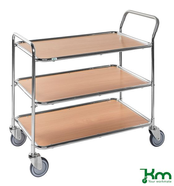 Chariot de table Kongamek, galvanisé / bois de hêtre, avec 3 étagères, KM30773-BO