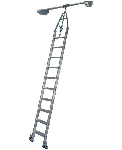 Escabeau Krause, étagère double, aluminium, mobile, avec système de rails, 10 marches, 257513