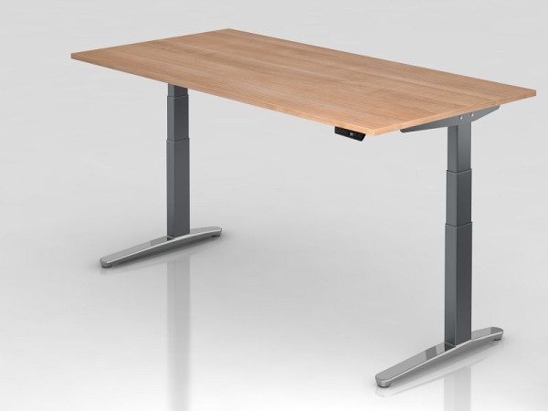 Bureau assis-debout électrique Hammerbacher 200x100cm noyer/graphite, poli, forme rectangulaire, VXBHM2E/N/GC