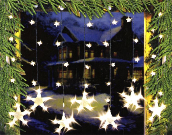 Mendler LED rideau lumineux étoile rideau chaîne lumineuse étoile décoration, 7 grandes, 32 petites étoiles, 32238