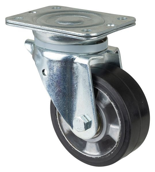 Roulette robuste BS Wheels, largeur de roue 50 mm, roue Ø 125 mm, capacité de charge 220 kg, bandages élastiques noirs, corps de roue en aluminium, roulements à billes, N100.B80.125