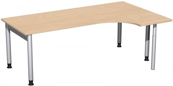 Bureau PC geramöbel droit, réglable en hauteur, 2000x1200x680-820, hêtre/argent, N-657317-BS