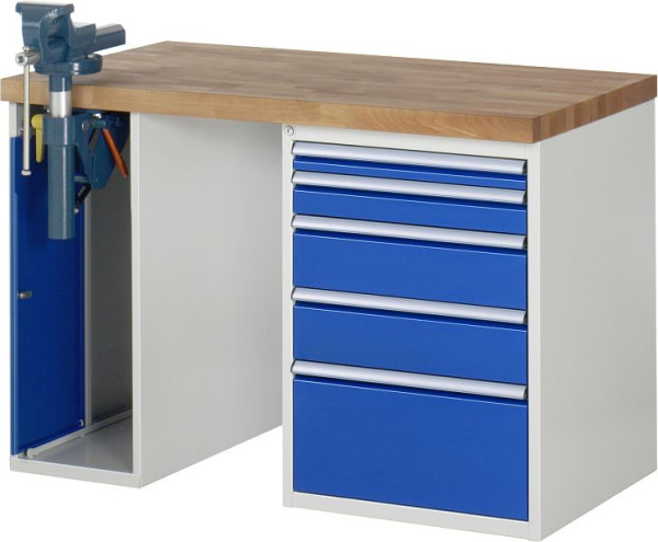 Établi RAU série 7000 - conception modulaire, 5 x tiroirs, 1 x armoire à étaux, 1250x840x700 mm, 03-7511A2-127B4S.11