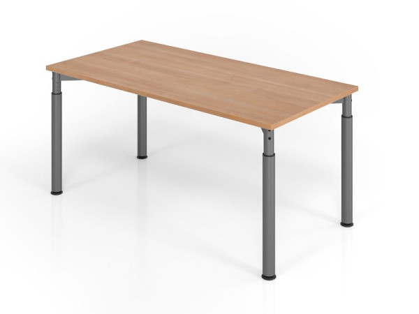 Bureau Hammerbacher YS16, 160 x 80 cm, plateau : noyer, épaisseur 25 mm, chant épais ABS, forme rectangulaire, graphite, VYS16/N/G