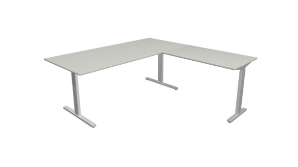 Kerkmann poste de travail angulaire Form 2, bureau L 1800 x P 800 x H 700-820 mm, table d'extension 1000 x 600 x 700-820 mm, gris clair, 11023111