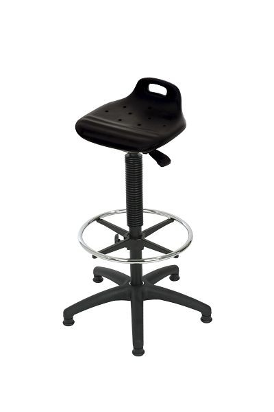 Aide à la verticalisation Lotz, siège ergonomique en PU noir, réglable en hauteur 640-890, croix en plastique, repose-pieds, avec poignée de transport, 4675.01