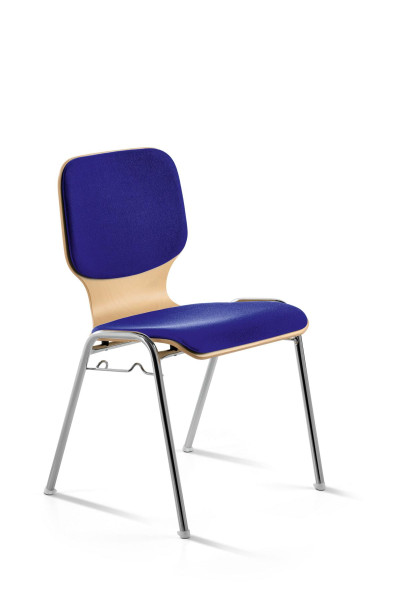 Chaise empilable Mayer Sitzmöbel , structure chromée, coloris hêtre, assise et dossier rembourrés, hauteur d'assise 46 cm, bleu moyen, 2116_01_26396