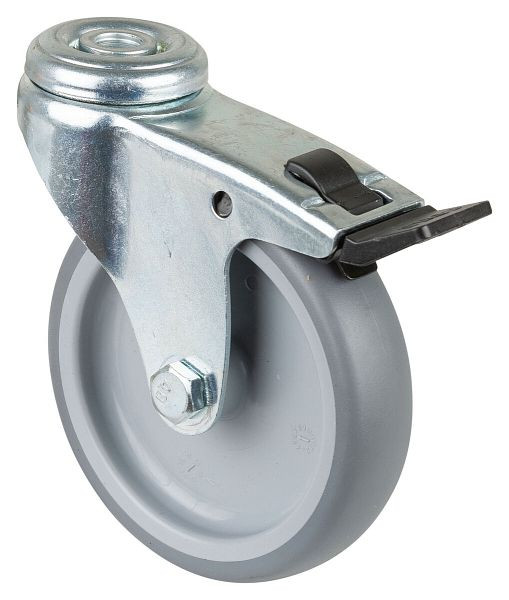 Roulettes BS Roulette pour appareil avec frein, largeur 24 mm, Ø100 mm, jusqu'à 70 kg, bande de roulement en caoutchouc gris, roulement lisse, lot de 4, A321.A80.100