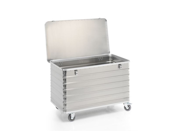 Chariot de transport Gmöhling avec couvercle + serrures G®-TRANS D 3008 / 570 l, aluminium, 220300842