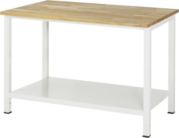 Table de travail RAU série 900, L1250 x P800 x H825 mm, plan de travail en hêtre massif, épaisseur 25 mm, avec étagère en bas, profondeur 650 mm, 03-900-6-B25-12.12